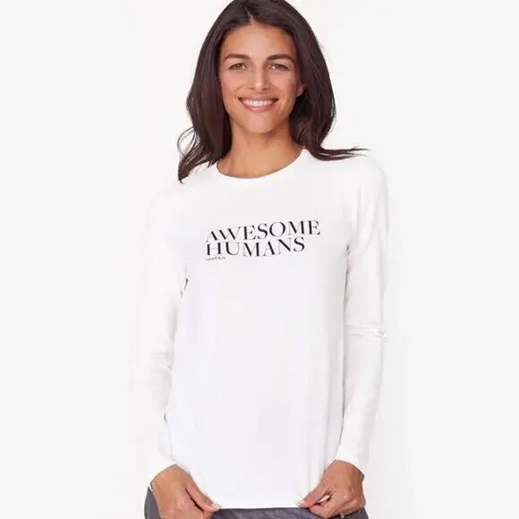 NWT Figs White Awesome Human Long Sleeve Crew Underscrub S - Picture 5 of 5